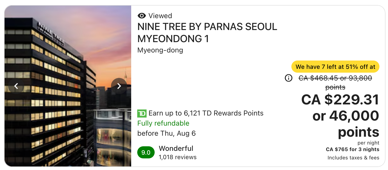 Nine Tree Parnas Seoul Myeongdong hotel search results on Expedia for TD