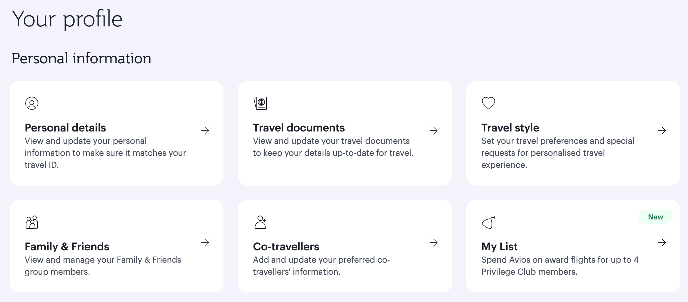 Qatar Airways Privilege Club profile page showing My List