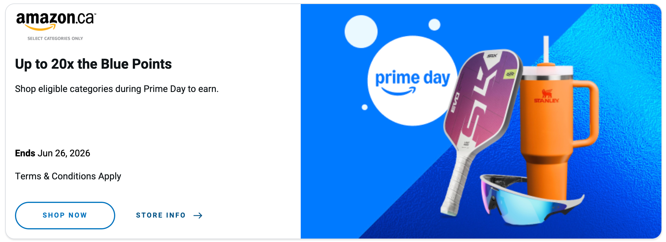 Blue Rewards Amazon.ca offer for up to 20x the Blue Points on eligible categories during Prime Day