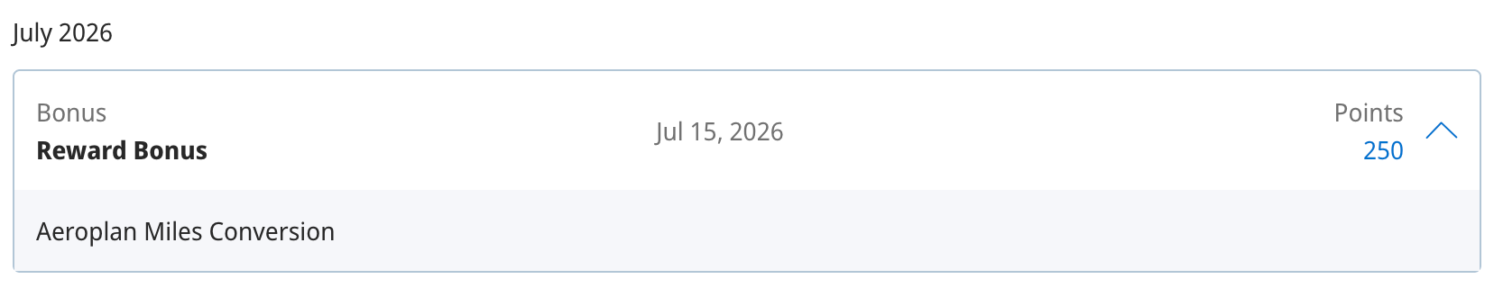 250 World of Hyatt points posted as an Aeroplan Miles Conversion in account activity