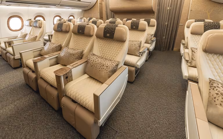 Emirates premium economy seats on the Airbus A350