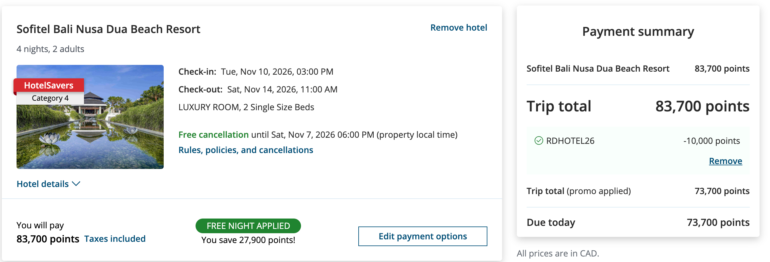 Aeroplan cart for the Sofitel Bali Nusa Dua Beach Resort with RDHOTEL26 applied