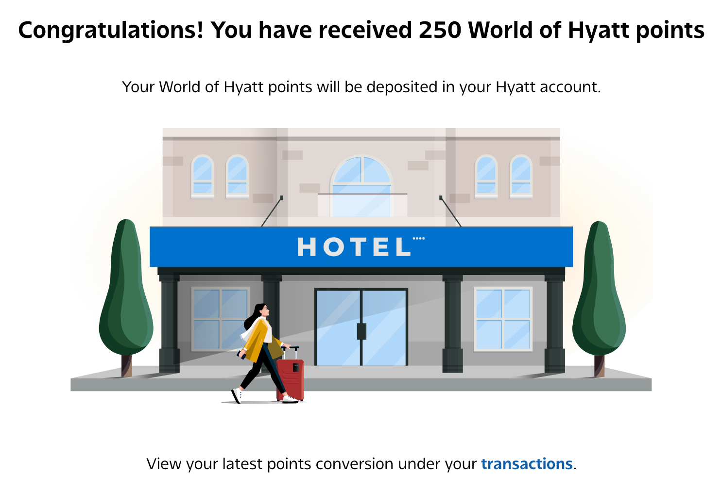 Congratulations screen after converting Aeroplan points to World of Hyatt points