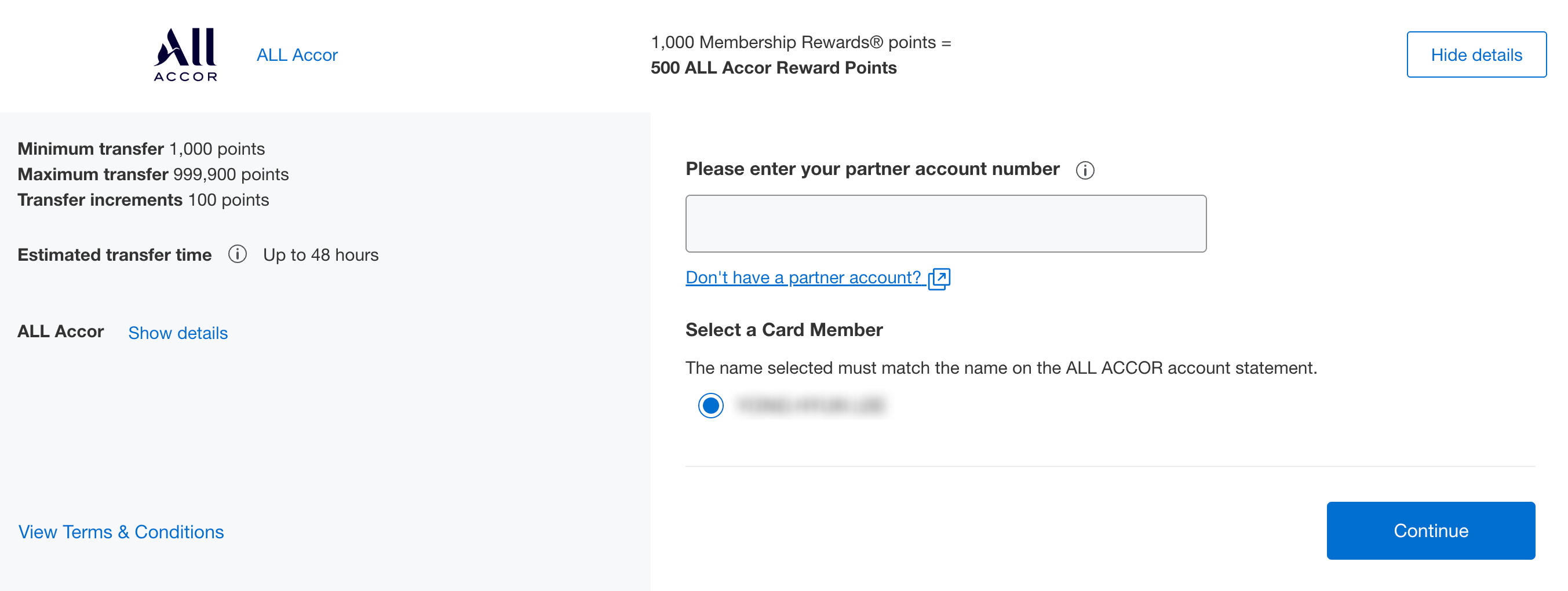 ALL Accor transfer details in the Membership Rewards portal