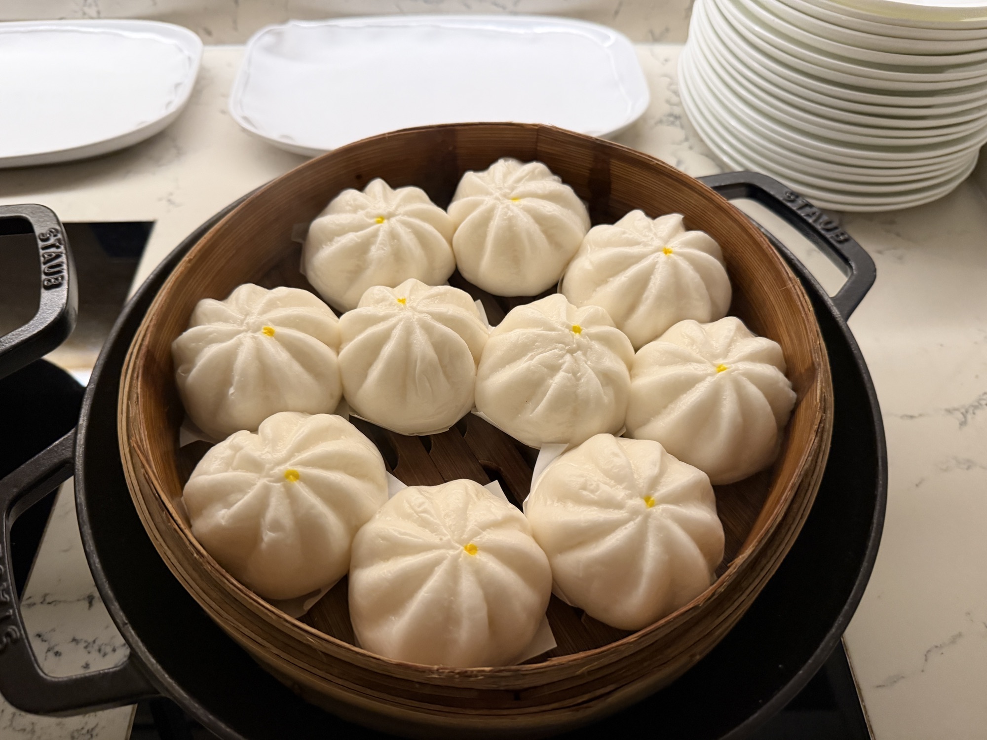 Steamed bao buns at the Riva del Fiume breakfast at Four Seasons Hotel Bangkok at Chao Phraya River