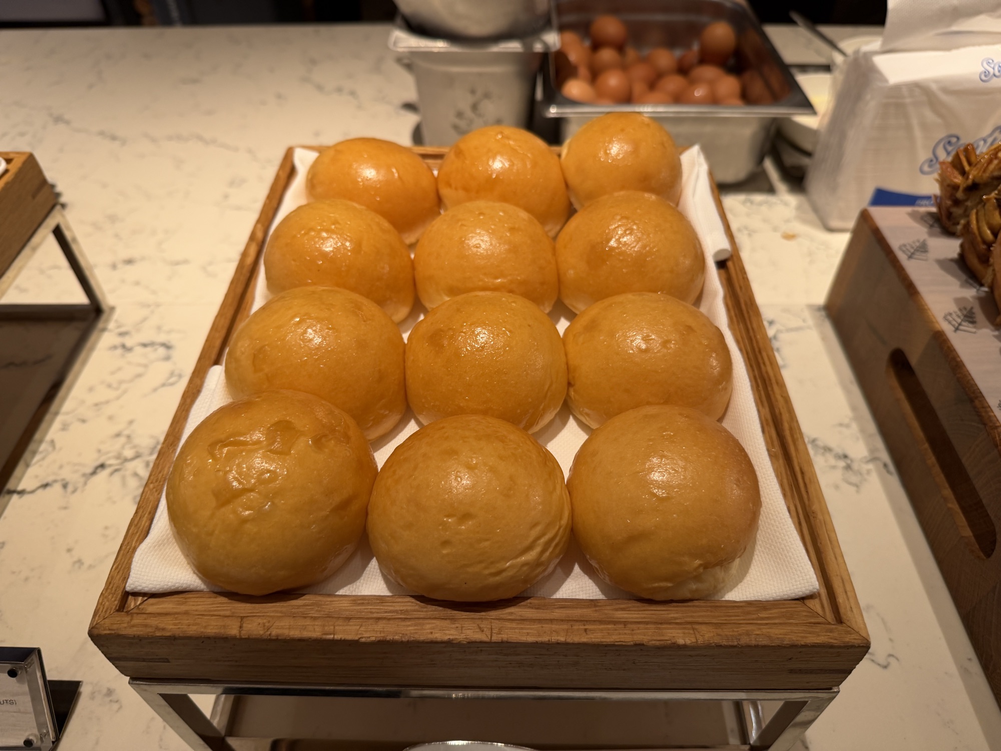 Brioche buns at the Riva del Fiume bakery station at Four Seasons Hotel Bangkok at Chao Phraya River