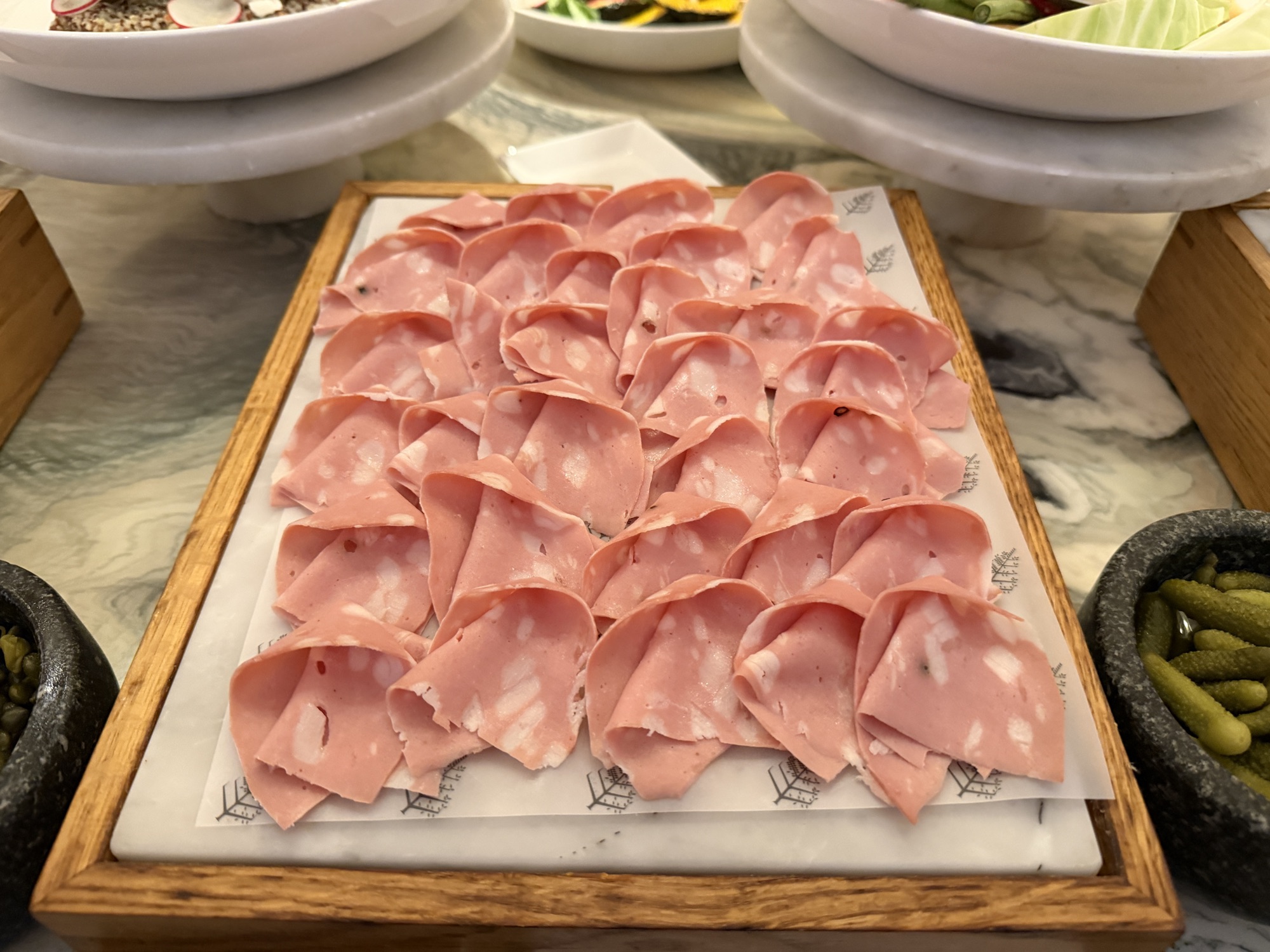 Mortadella at the Riva del Fiume cold cut station at Four Seasons Hotel Bangkok at Chao Phraya River
