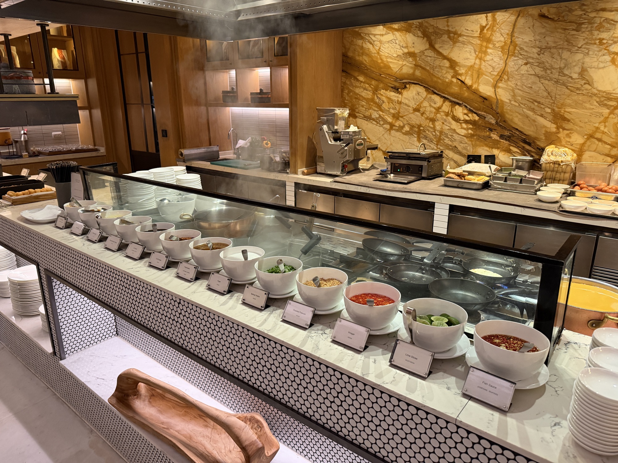 Hot line counter at the Riva del Fiume breakfast at Four Seasons Hotel Bangkok at Chao Phraya River