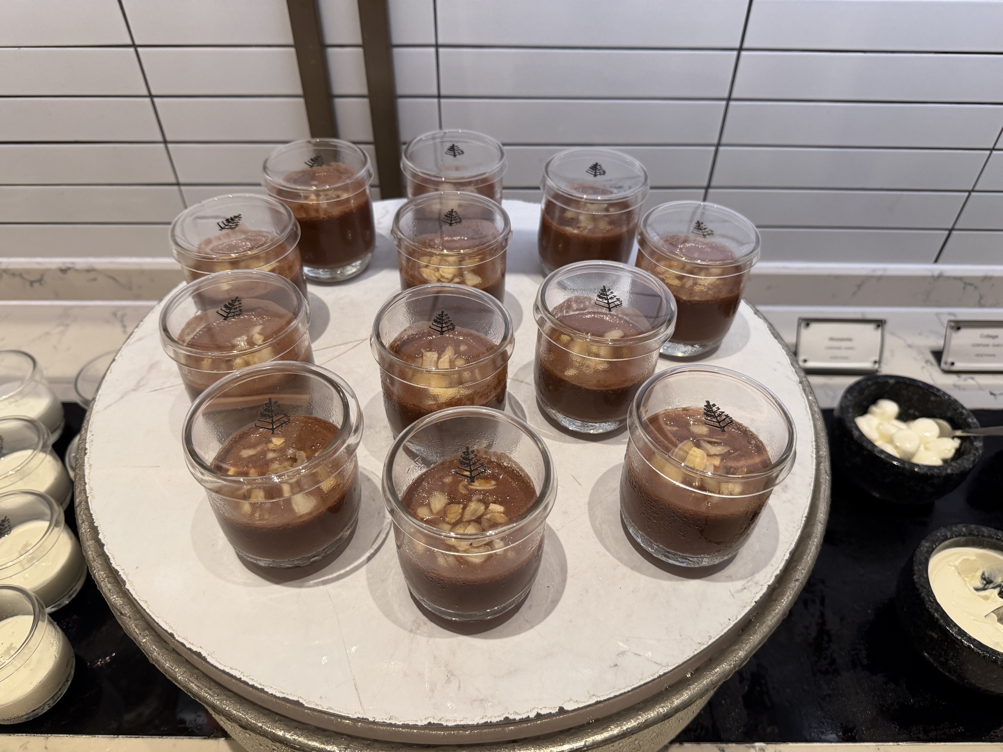 Chocolate and chia pudding jars at the Riva del Fiume breakfast at Four Seasons Hotel Bangkok at Chao Phraya River