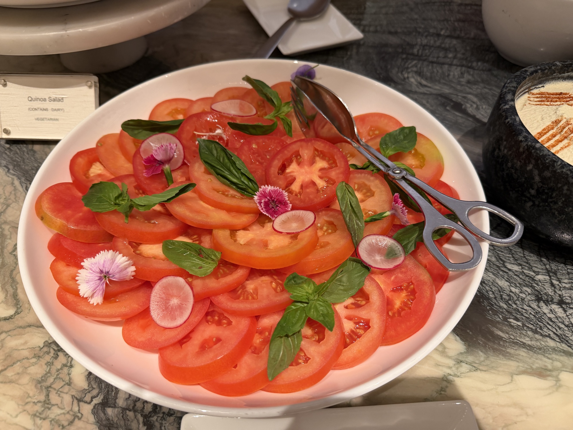 Tomato and basil salad at the Riva del Fiume breakfast at Four Seasons Hotel Bangkok at Chao Phraya River