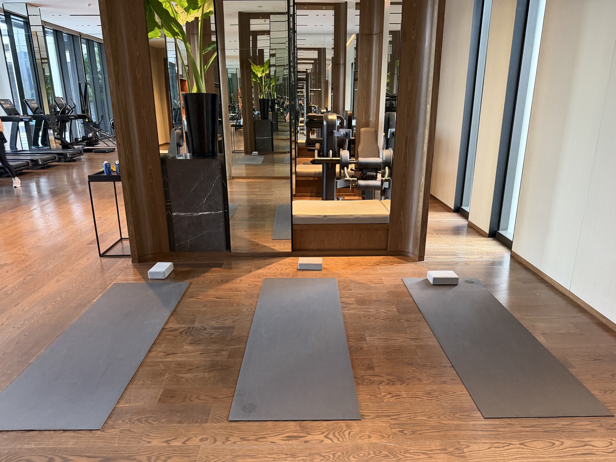 Yoga mats at the fitness centre at Four Seasons Hotel Bangkok at Chao Phraya River