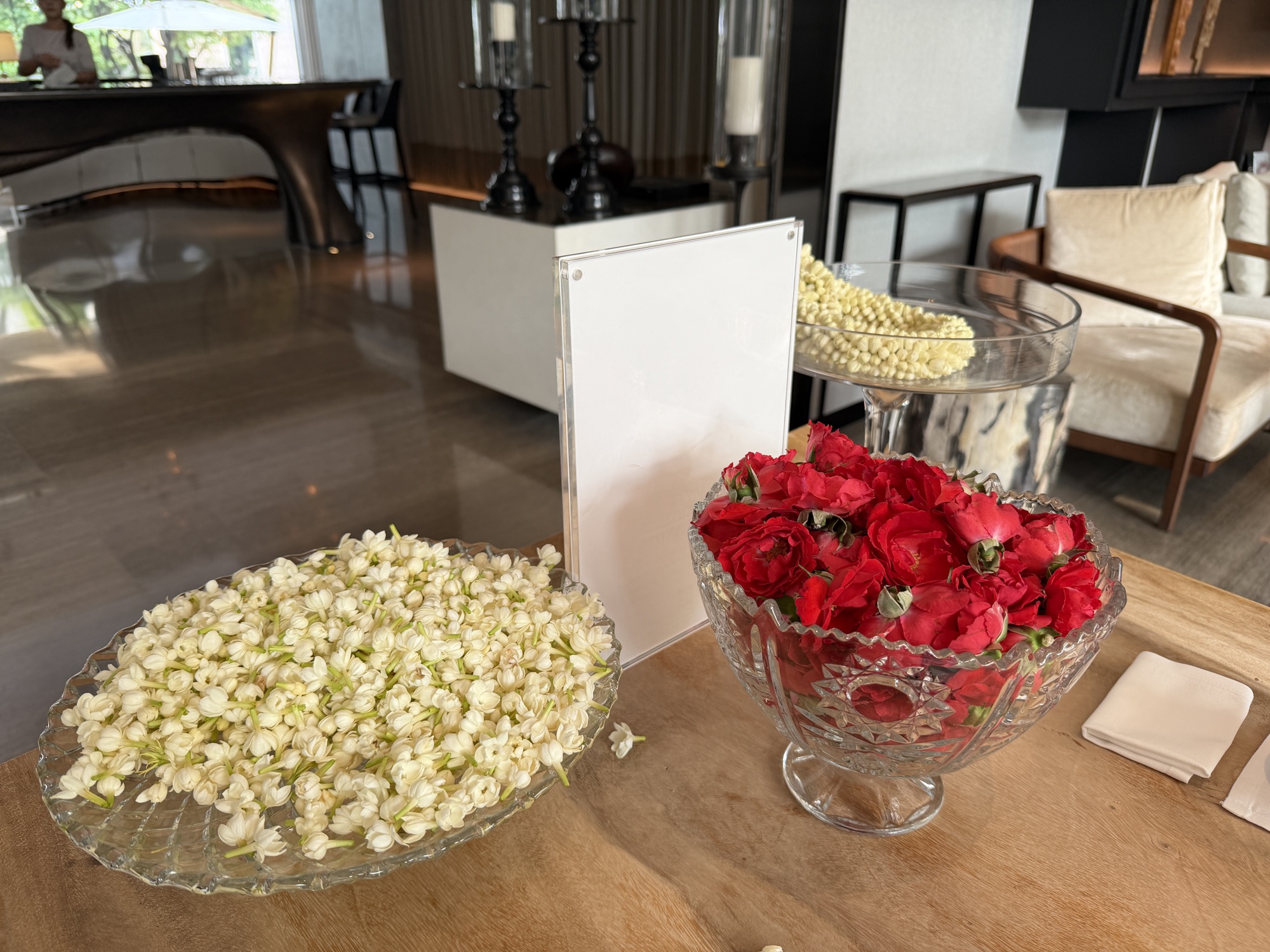 Jasmine buds and roses for garland making at Four Seasons Hotel Bangkok at Chao Phraya River
