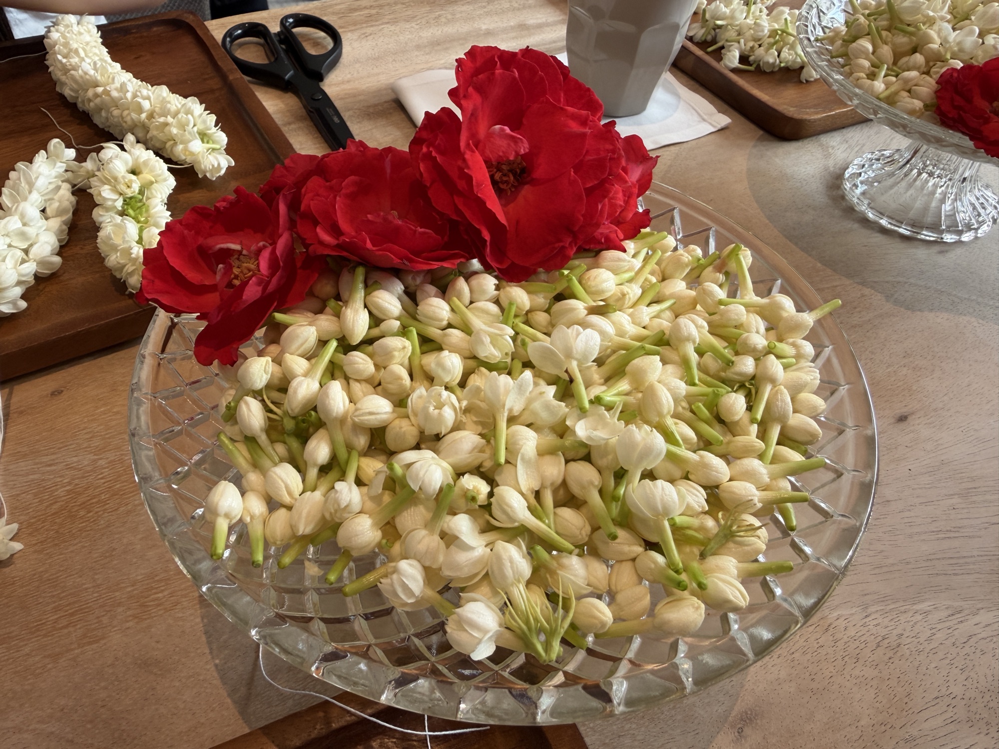 Jasmine and rose petals for Thai garland making at Four Seasons Hotel Bangkok at Chao Phraya River