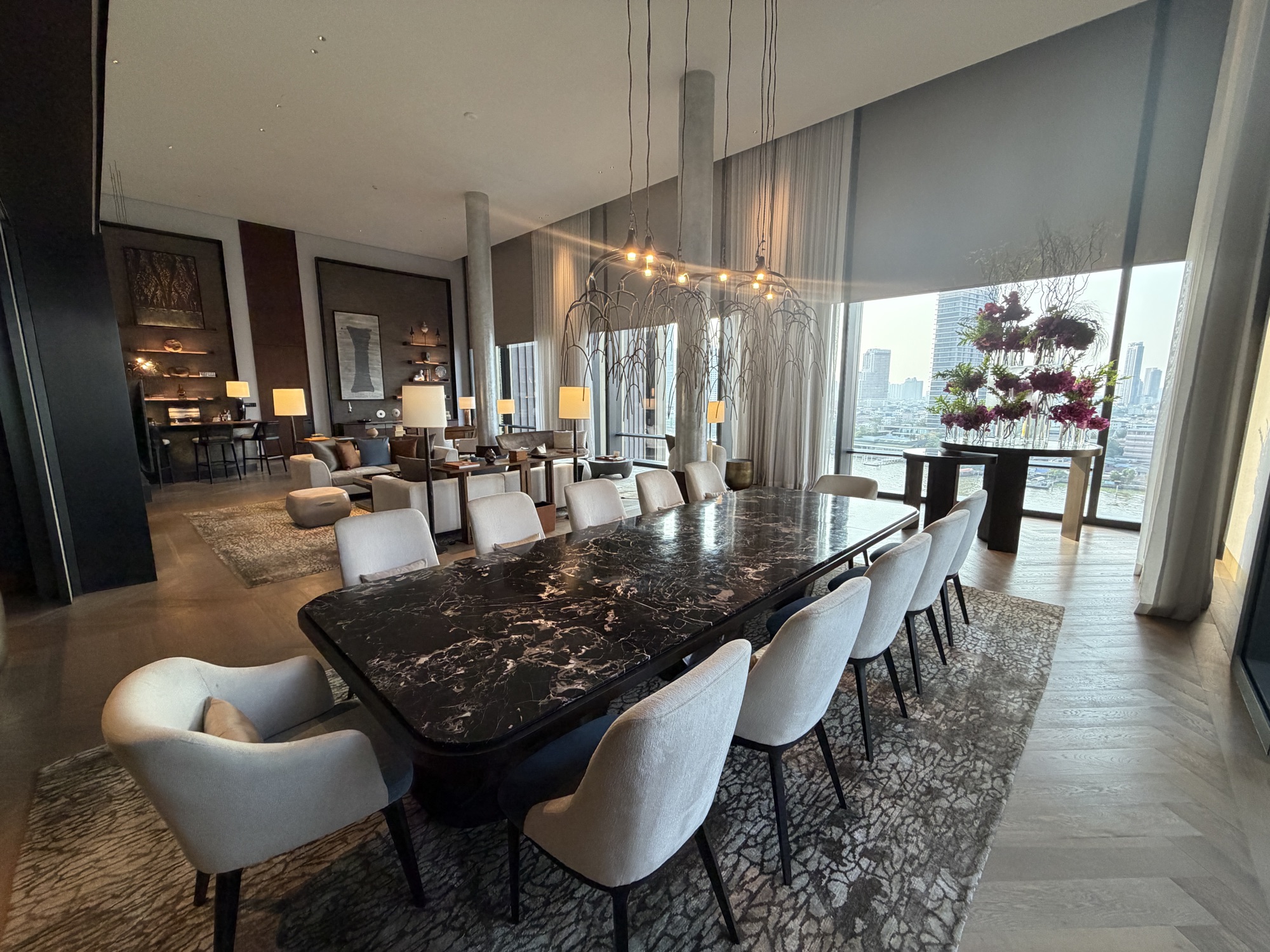 Ten-seat dining table in the Riverfront Penthouse at Four Seasons Hotel Bangkok at Chao Phraya River
