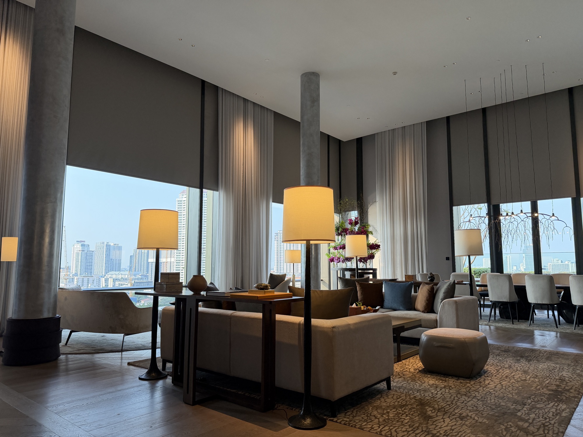 Double-height great room of the Riverfront Penthouse at Four Seasons Hotel Bangkok at Chao Phraya River
