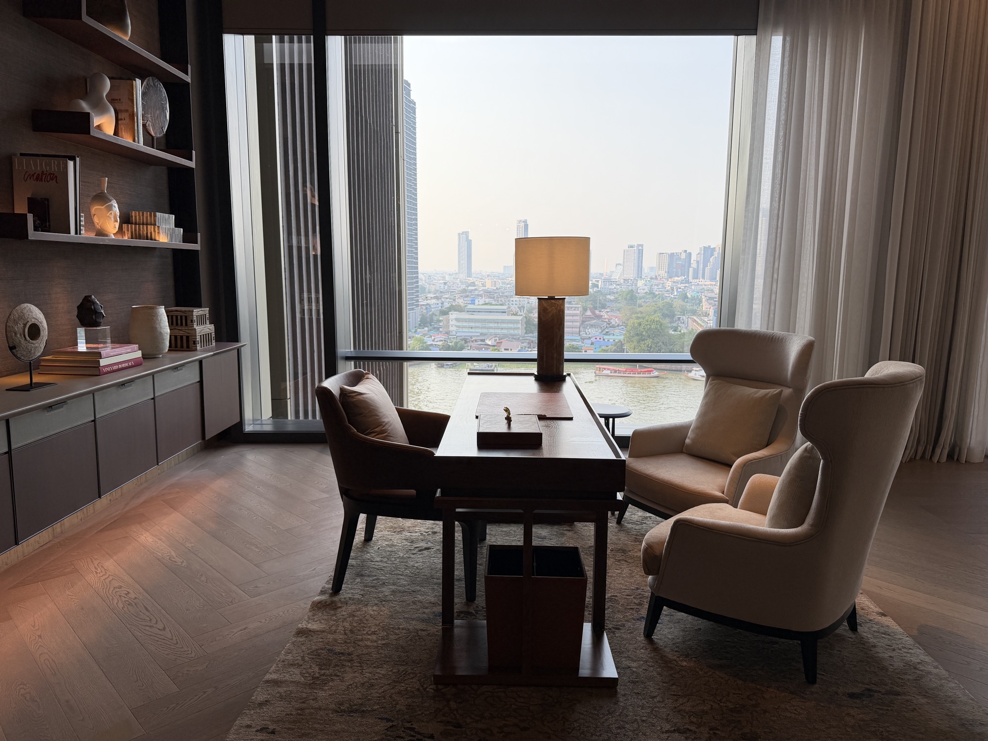 Study corner with river views in the Riverfront Penthouse at Four Seasons Hotel Bangkok at Chao Phraya River