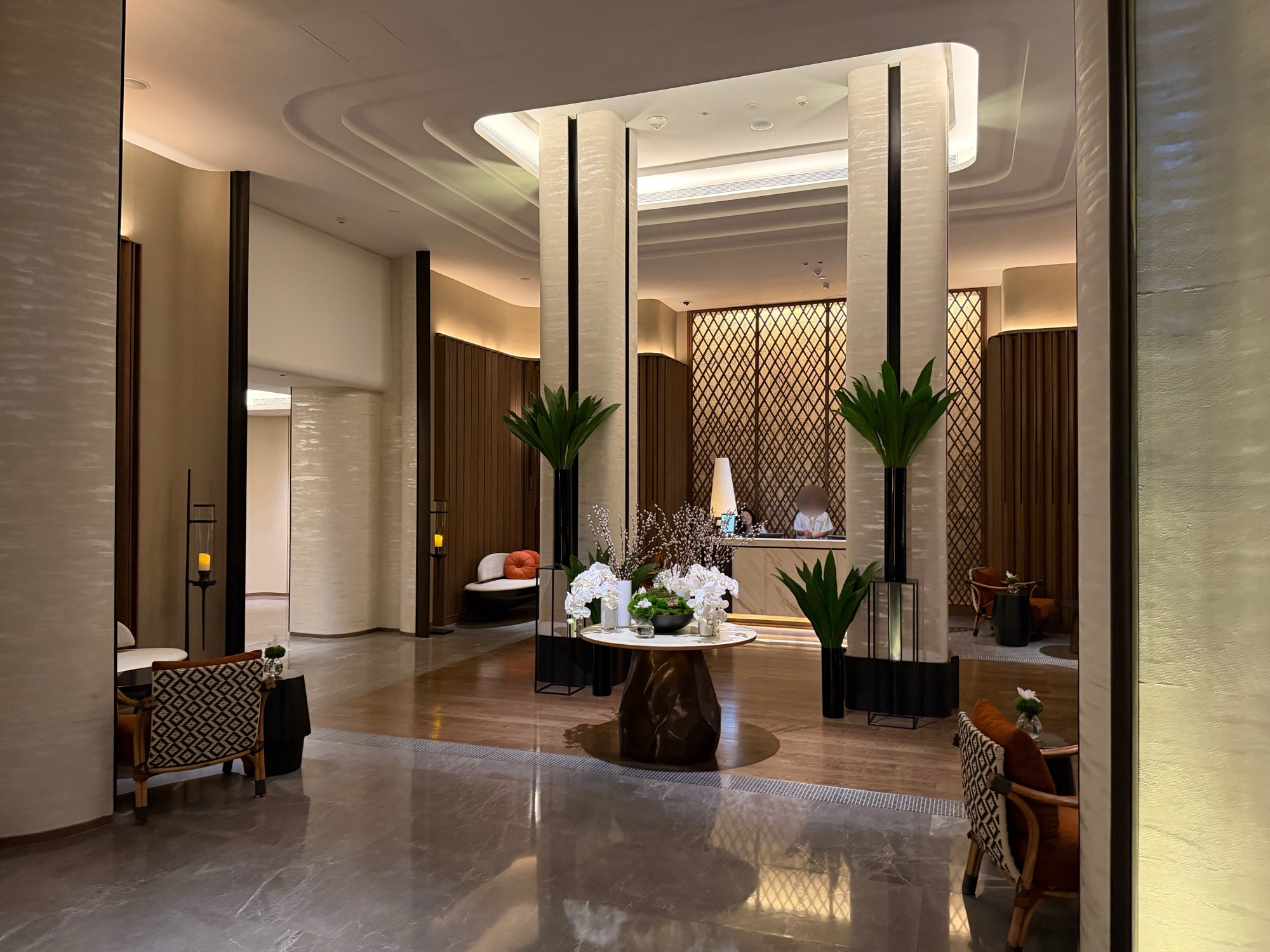 The Urban Wellness Centre's marble reception. at Four Seasons Hotel Bangkok at Chao Phraya River