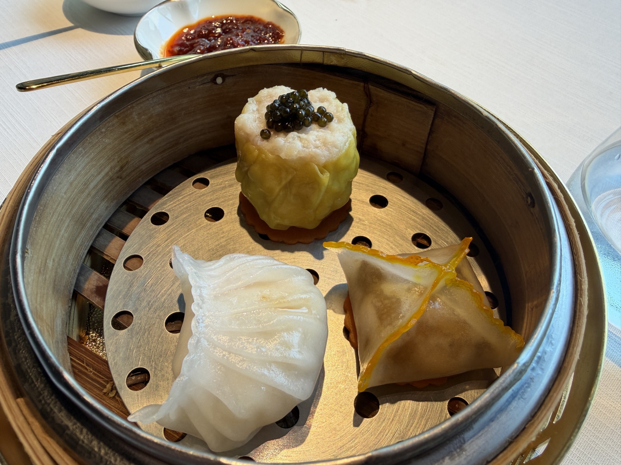 Steamed dim sum basket at Yu Ting Yuan at Four Seasons Hotel Bangkok at Chao Phraya River