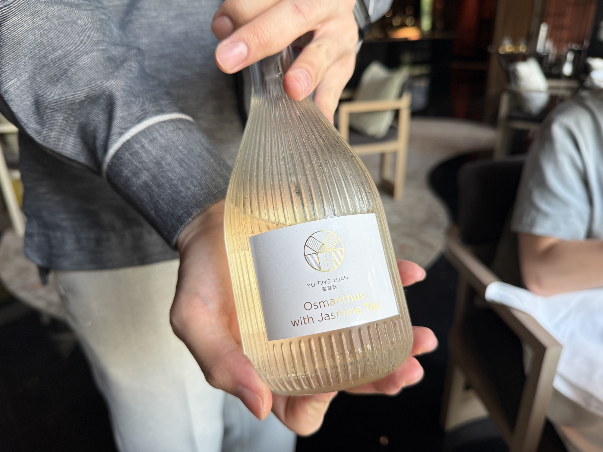 Cold-brewed osmanthus and jasmine tea presented at Yu Ting Yuan at Four Seasons Hotel Bangkok at Chao Phraya River