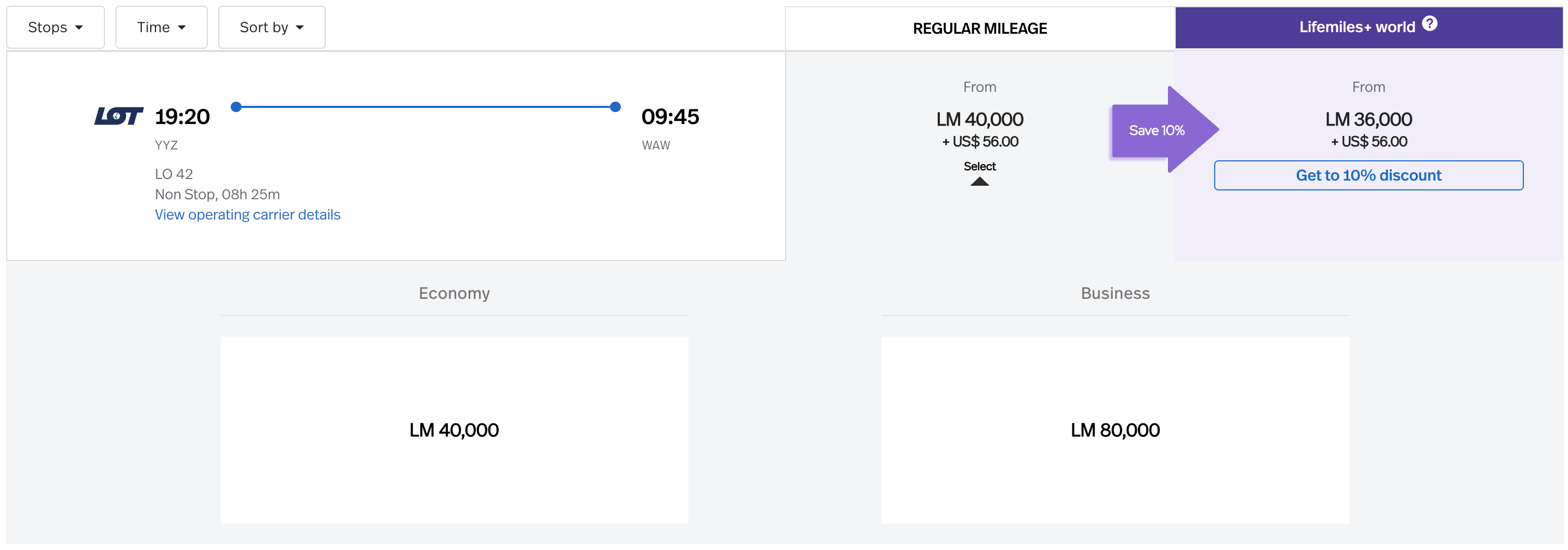 Toronto to Warsaw on LOT Polish Airlines for 80,000 LifeMiles in business class
