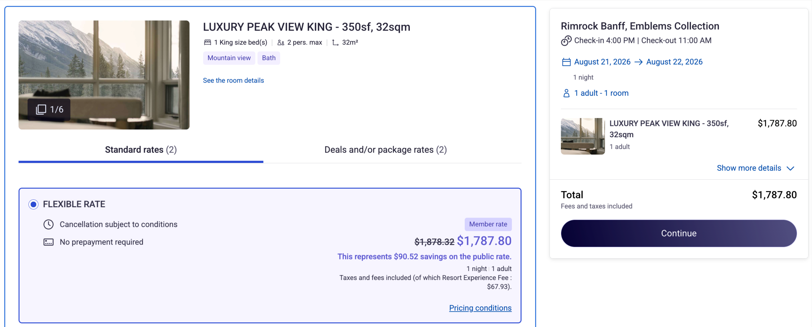 Rimrock Banff Emblems Collection member rate for a Luxury Peak View King