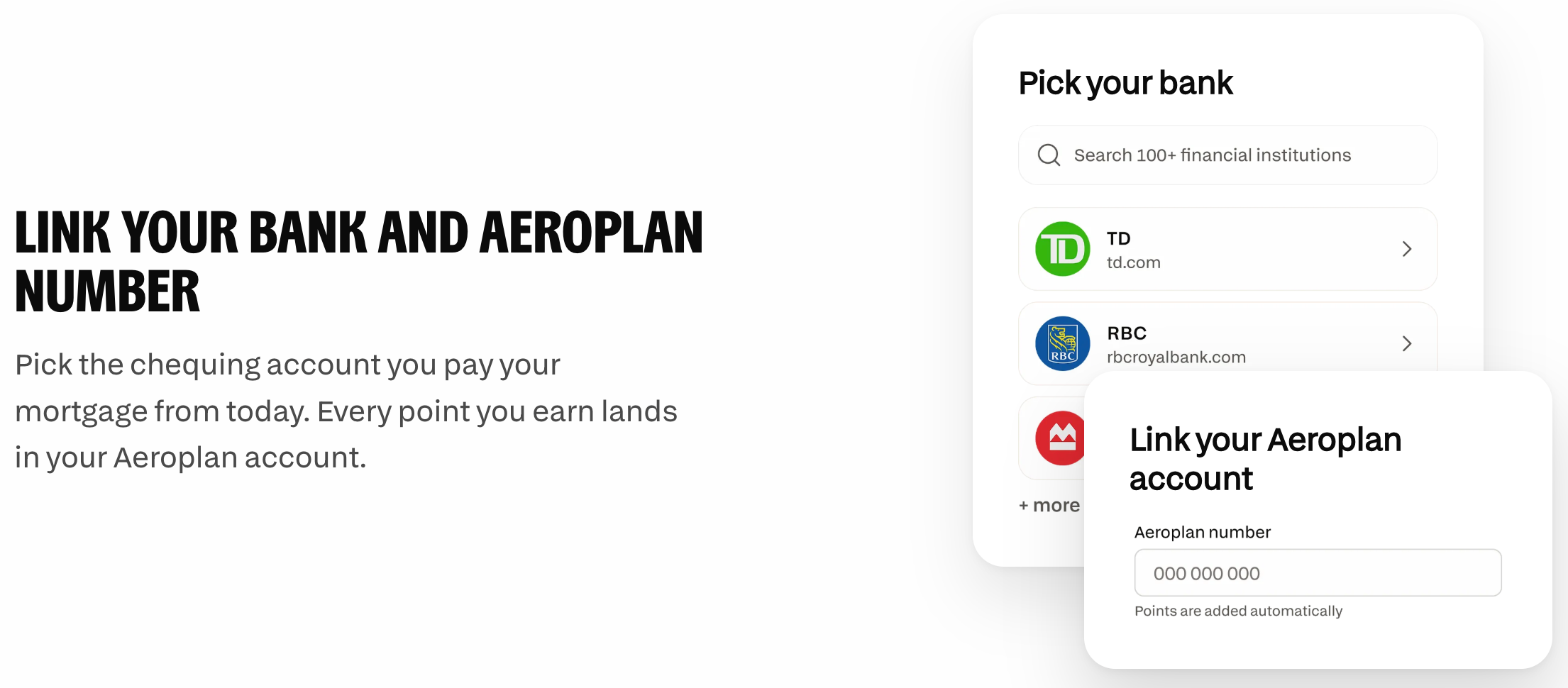 Linking a chequing account in Chexy Chexy prompts you to link the chequing account you pay your mortgage from and add your loyalty account number