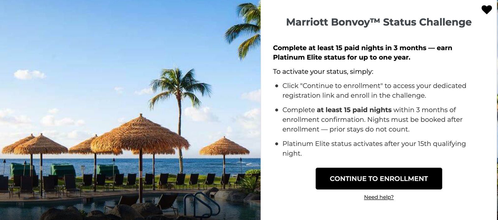 FoundersCard Marriott Bonvoy Status Challenge offering Platinum Elite status for completing 15 paid nights in 3 months