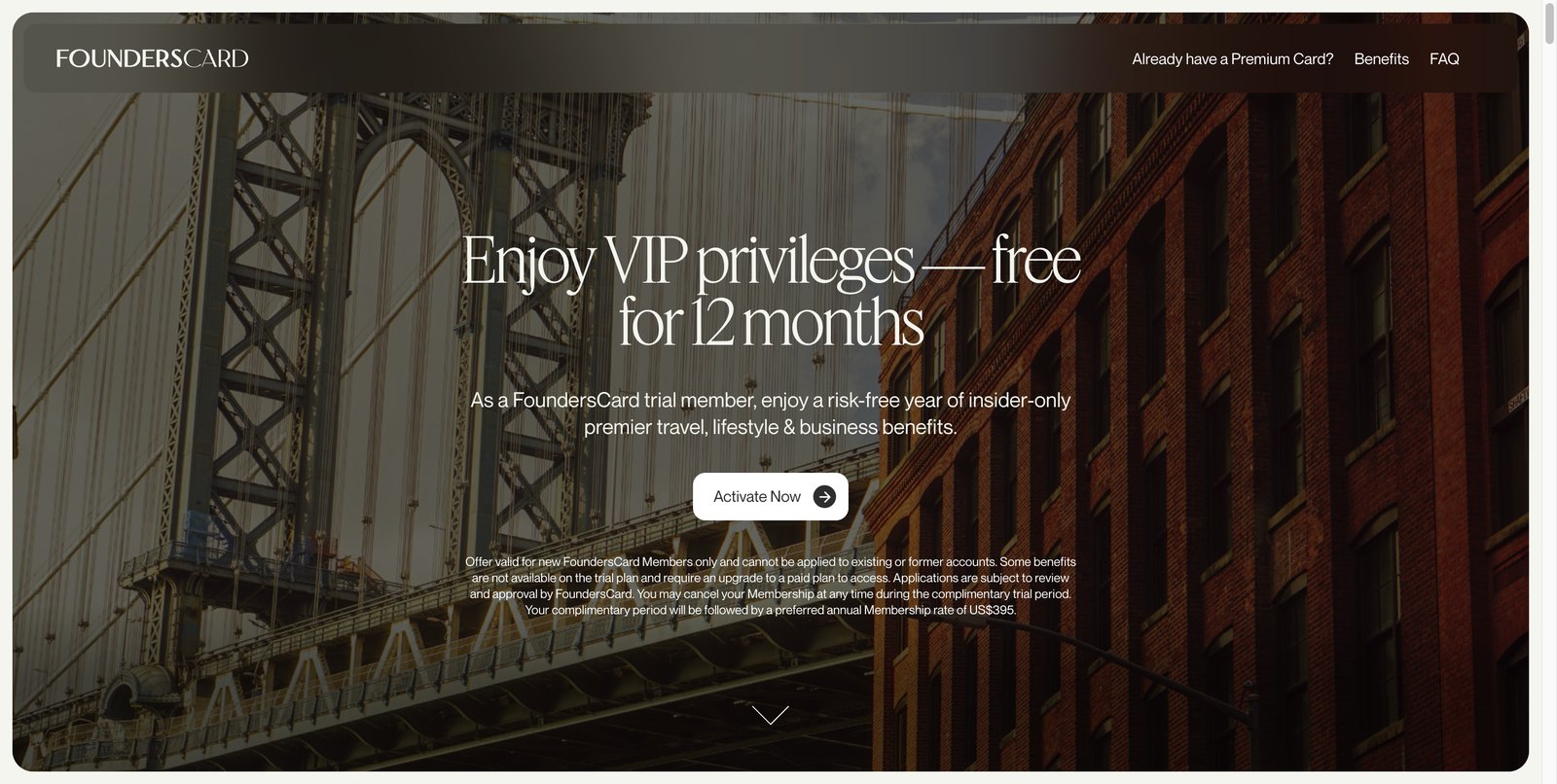 FoundersCard free 12-month trial offer landing page