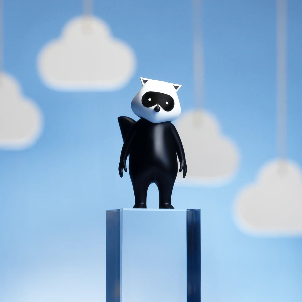 Mr. Porter raccoon vinyl figure from the Porter Airlines Little Things blind box collection
