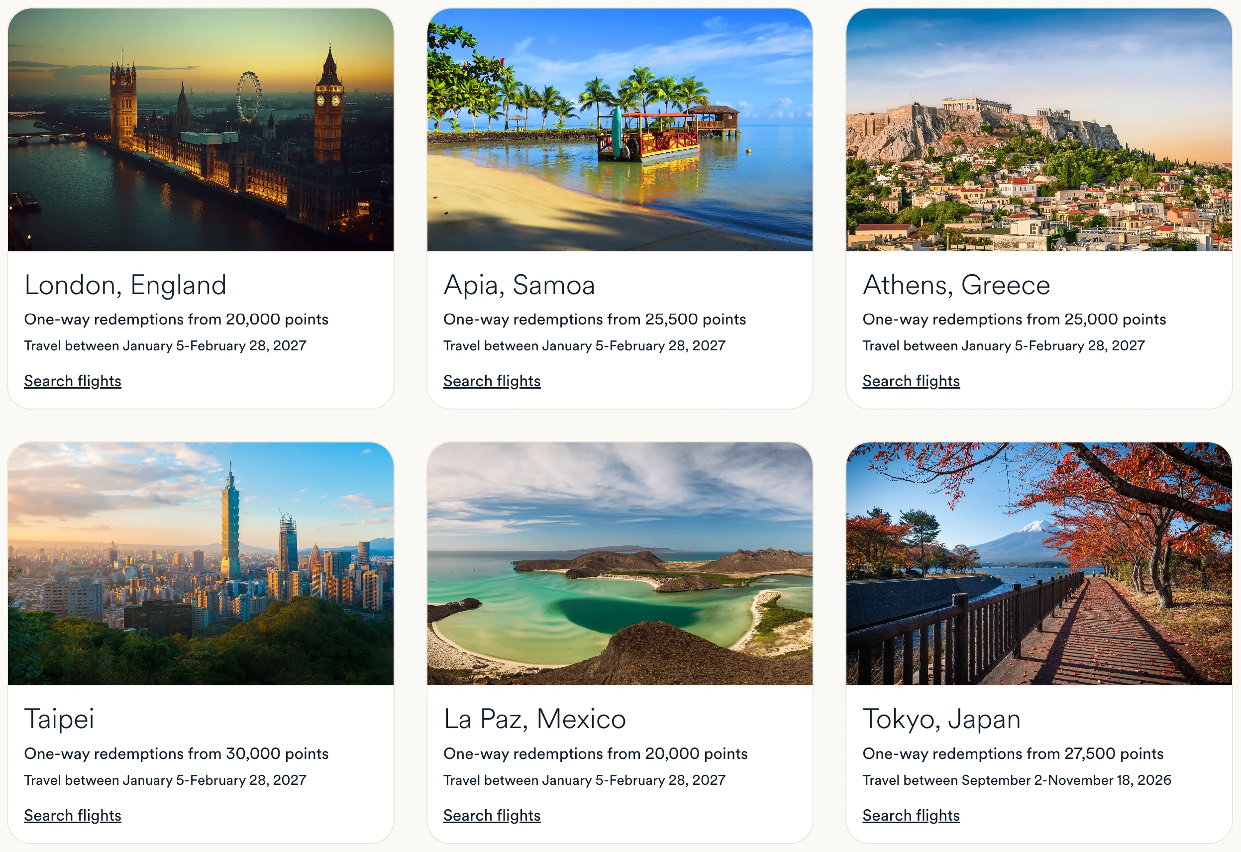 Atmos Rewards Global Getaways promotion page for September 2026