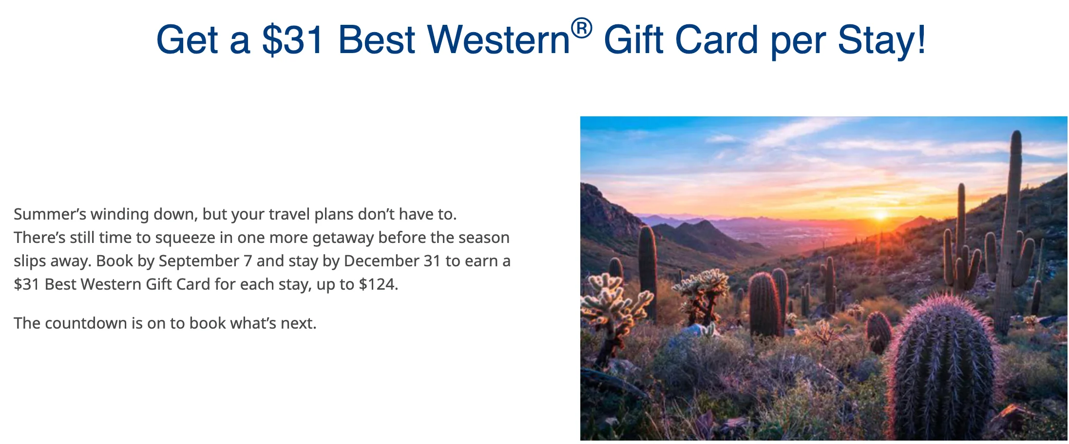 Best Western Rewards $31 gift card promotion page