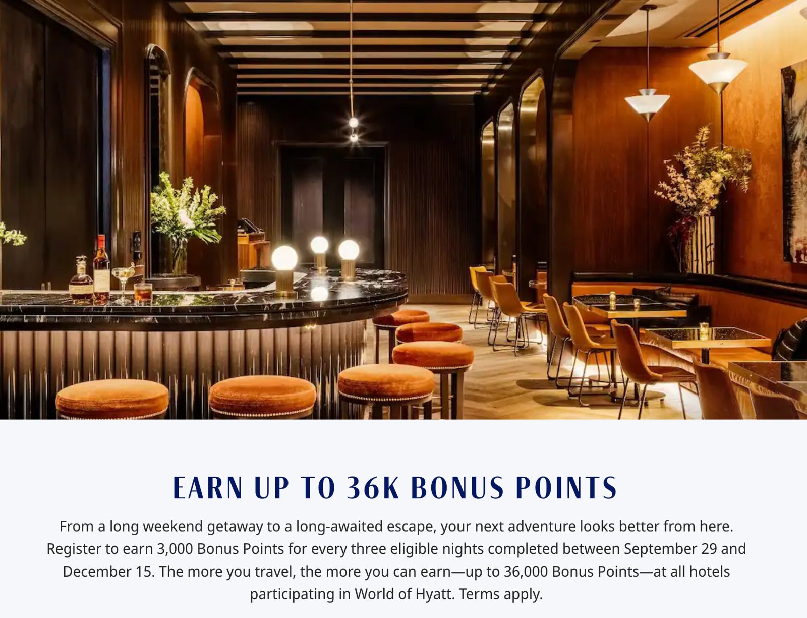 World of Hyatt fall 2026 promotion page offering up to 36,000 bonus points