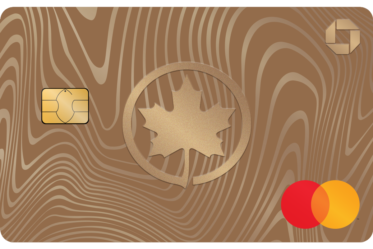 The new Chase Air Canada Aeroplan® Credit Card, a gold World Elite Mastercard with the Air Canada maple leaf