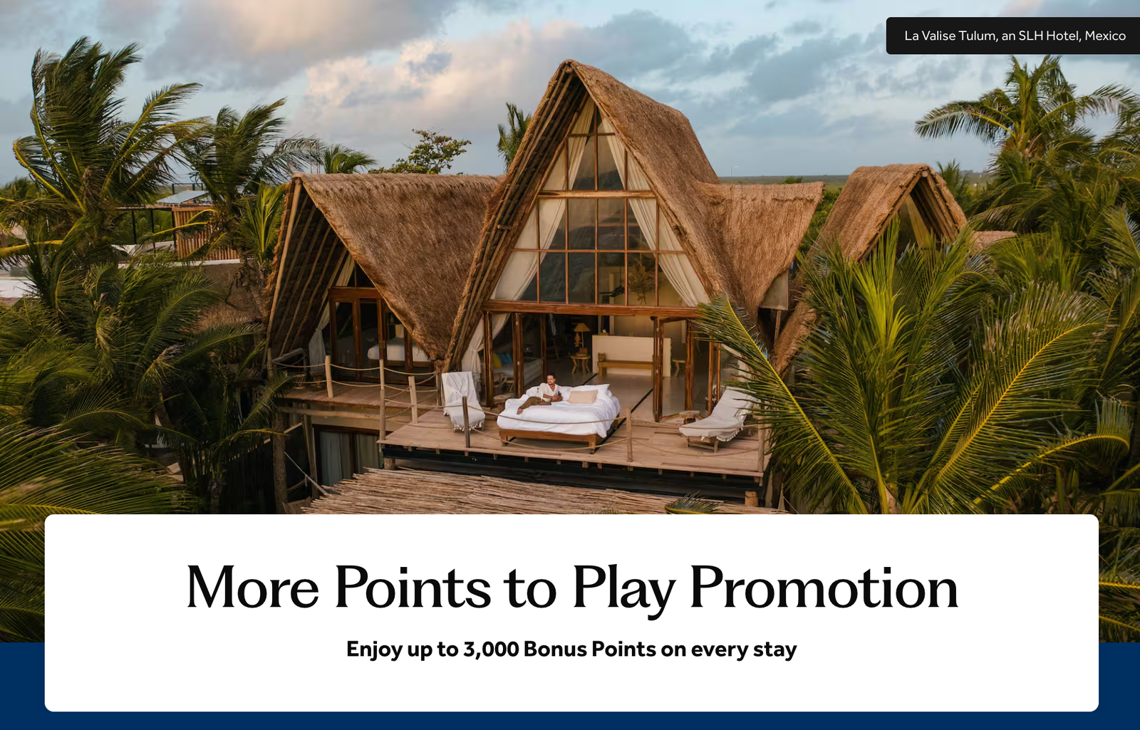 Hilton Honors More Points to Play promotion page, up to 3,000 bonus points on every stay