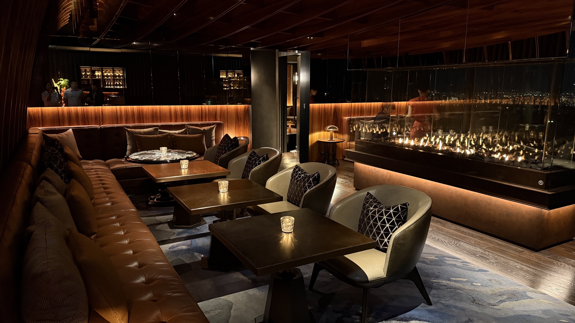 Banquette seating and tables at Bay Bar