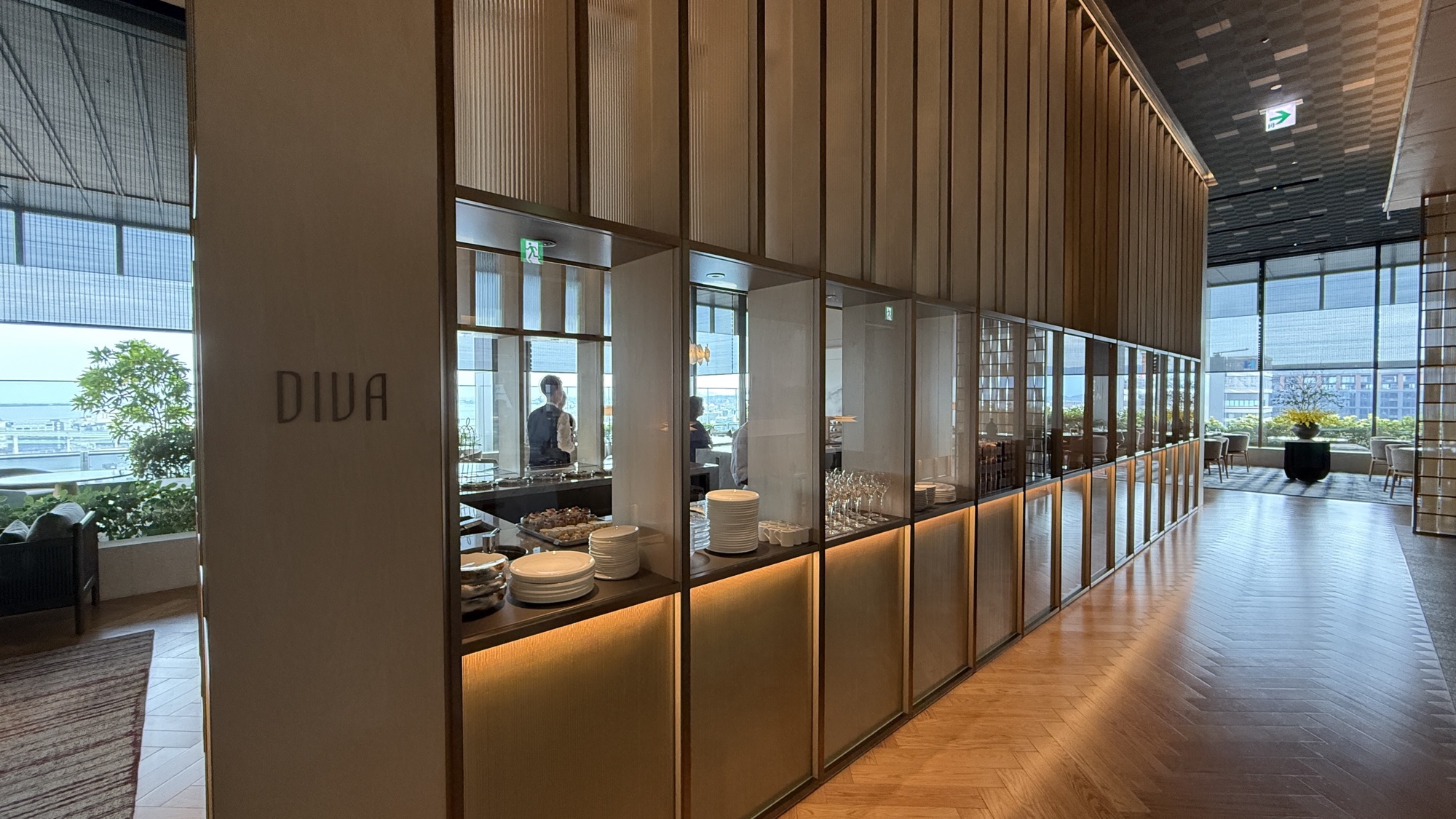 Diva signage and display cases along the corridor