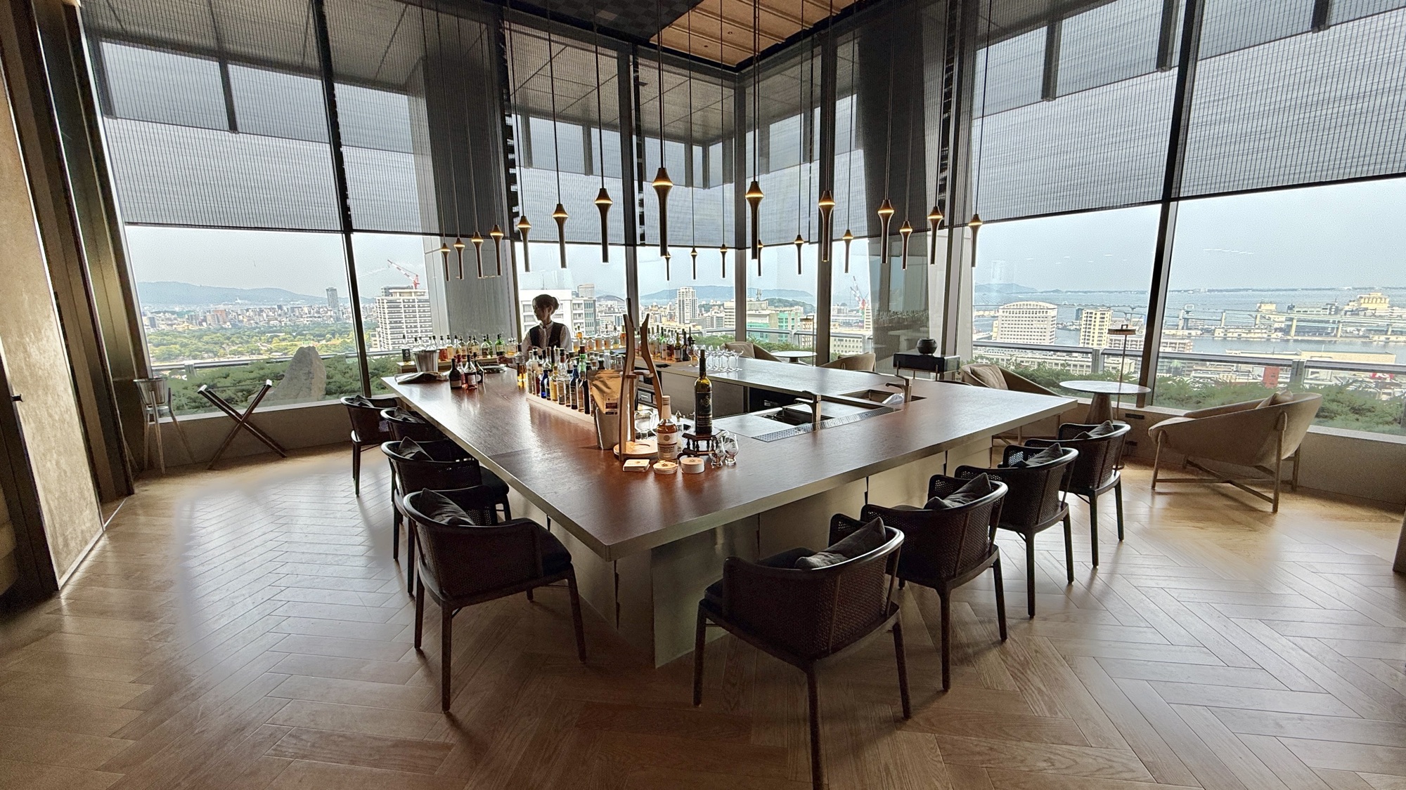 Wood, stone and woven detailing in The Lobby Lounge and Bar