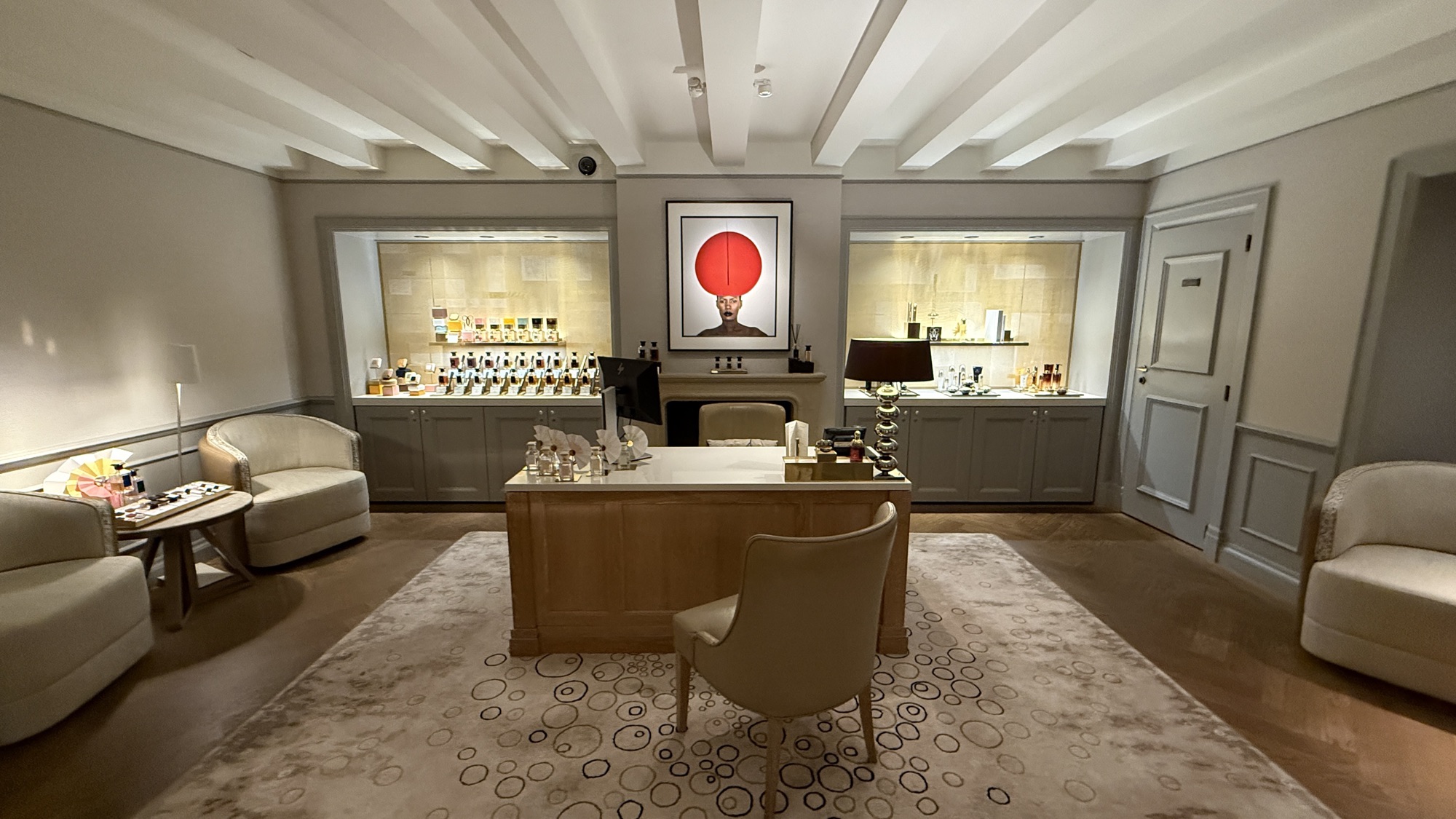 Reception and product display at the Guerlain Spa