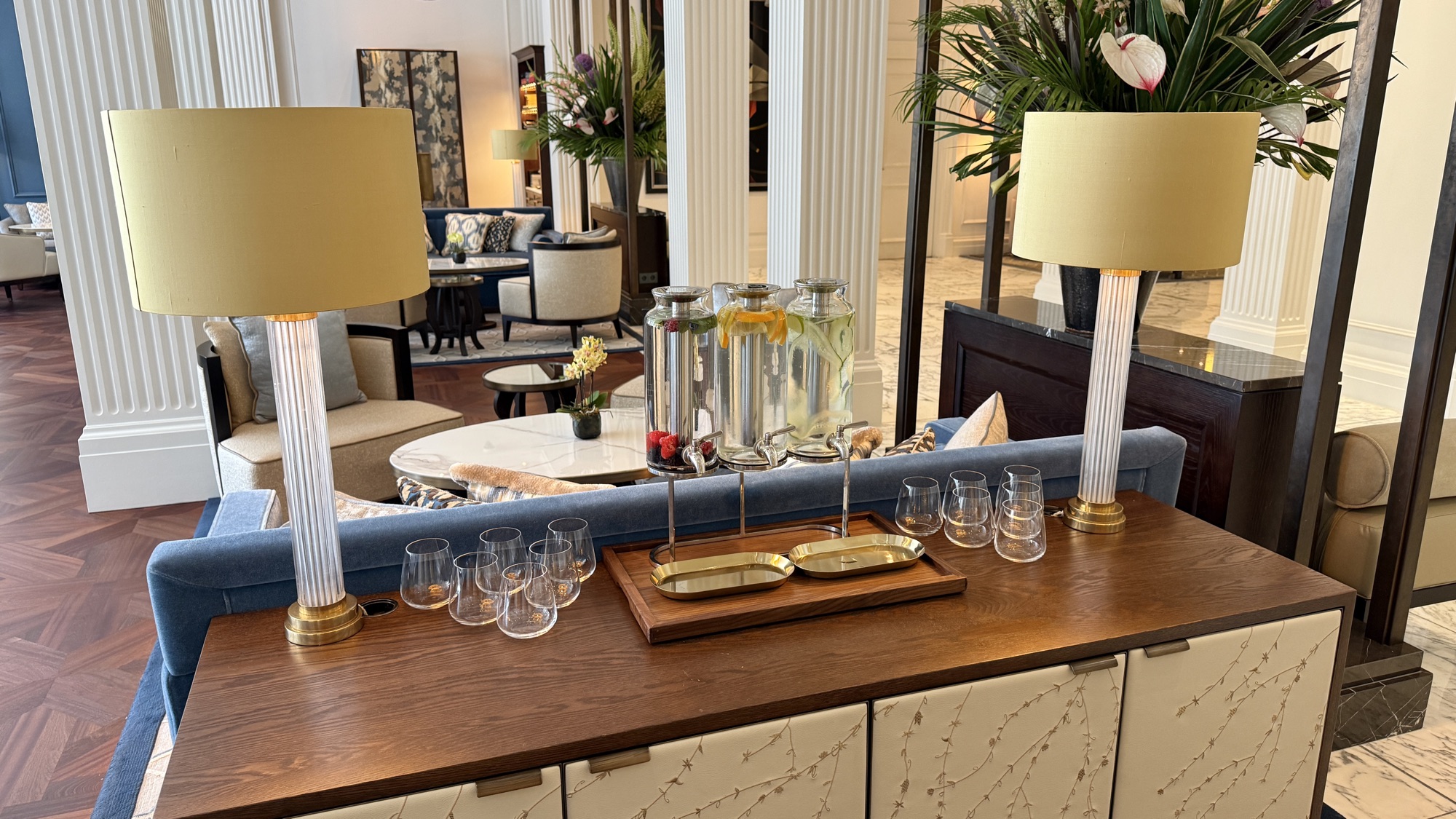 Complimentary infused vitality water set out for guests in the lobby