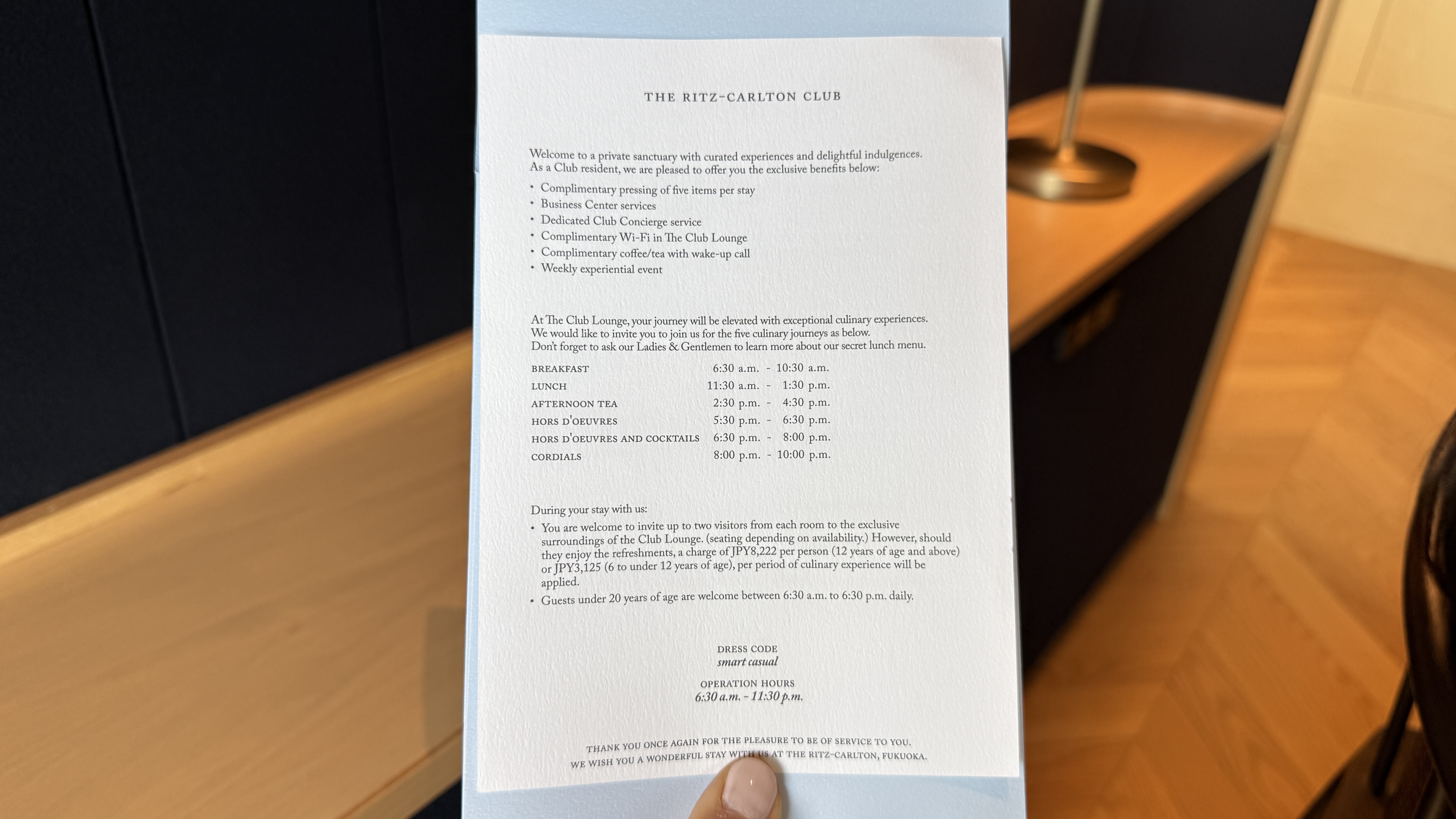 The Ritz-Carlton, Fukuoka - Club benefits
