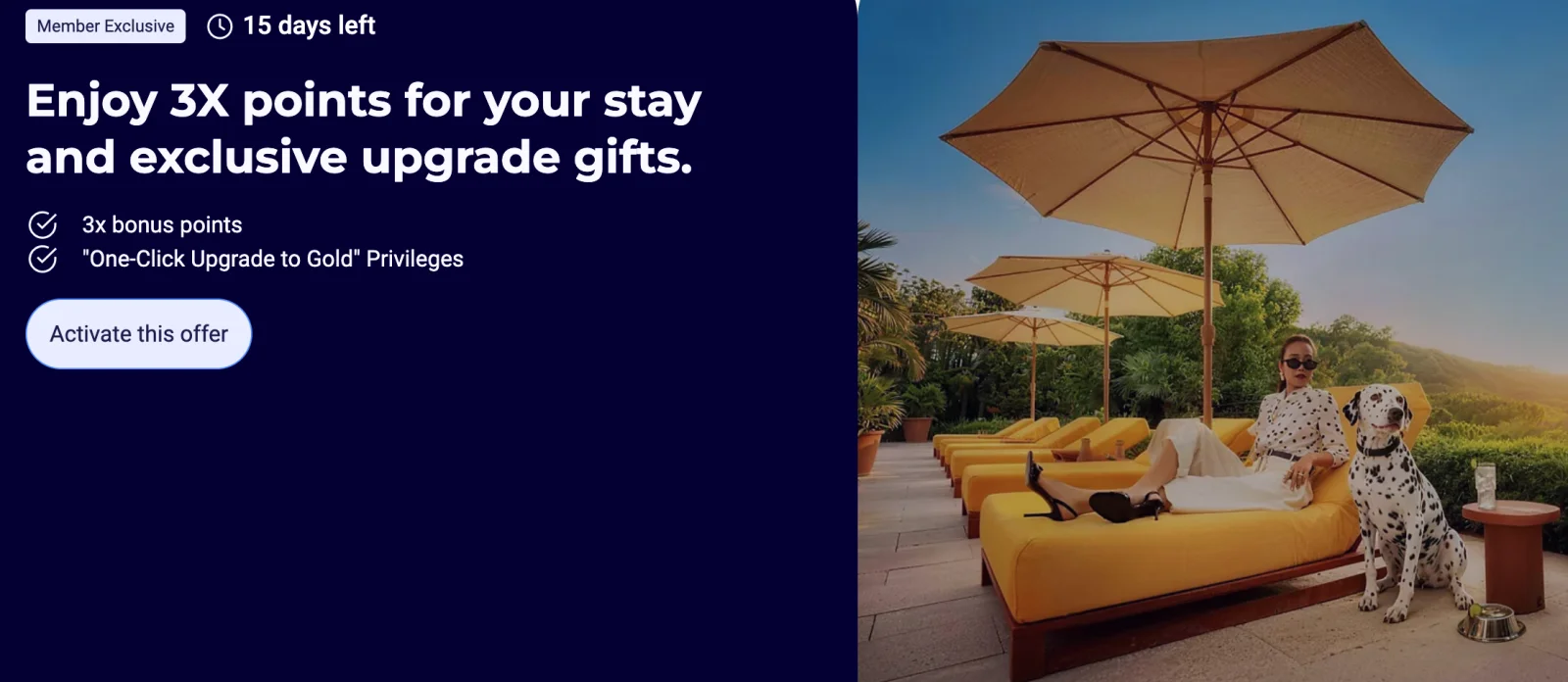 ALL Accor Member Exclusive offer page reading Enjoy 3X points for your stay and exclusive upgrade gifts, with 3x bonus points and One-Click Upgrade to Gold privileges