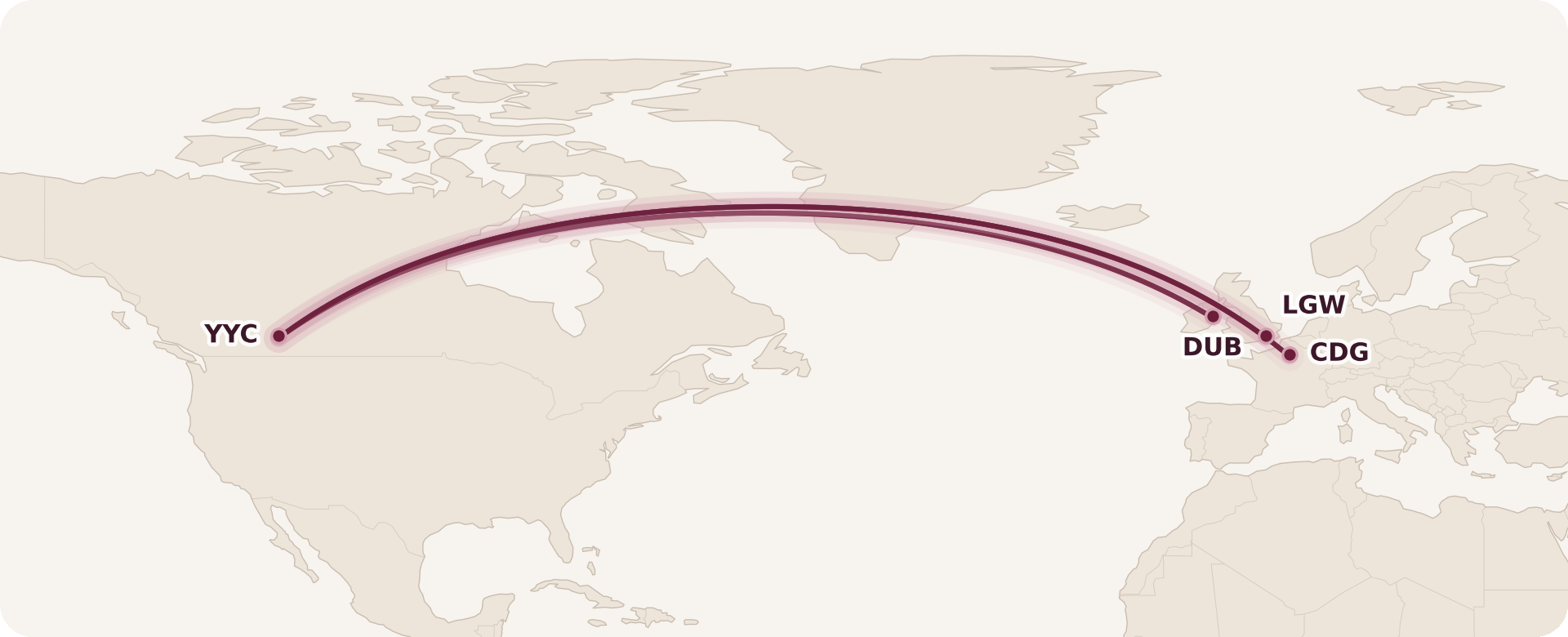 Map for WestJet Announces Boeing 787 Routes to Europe