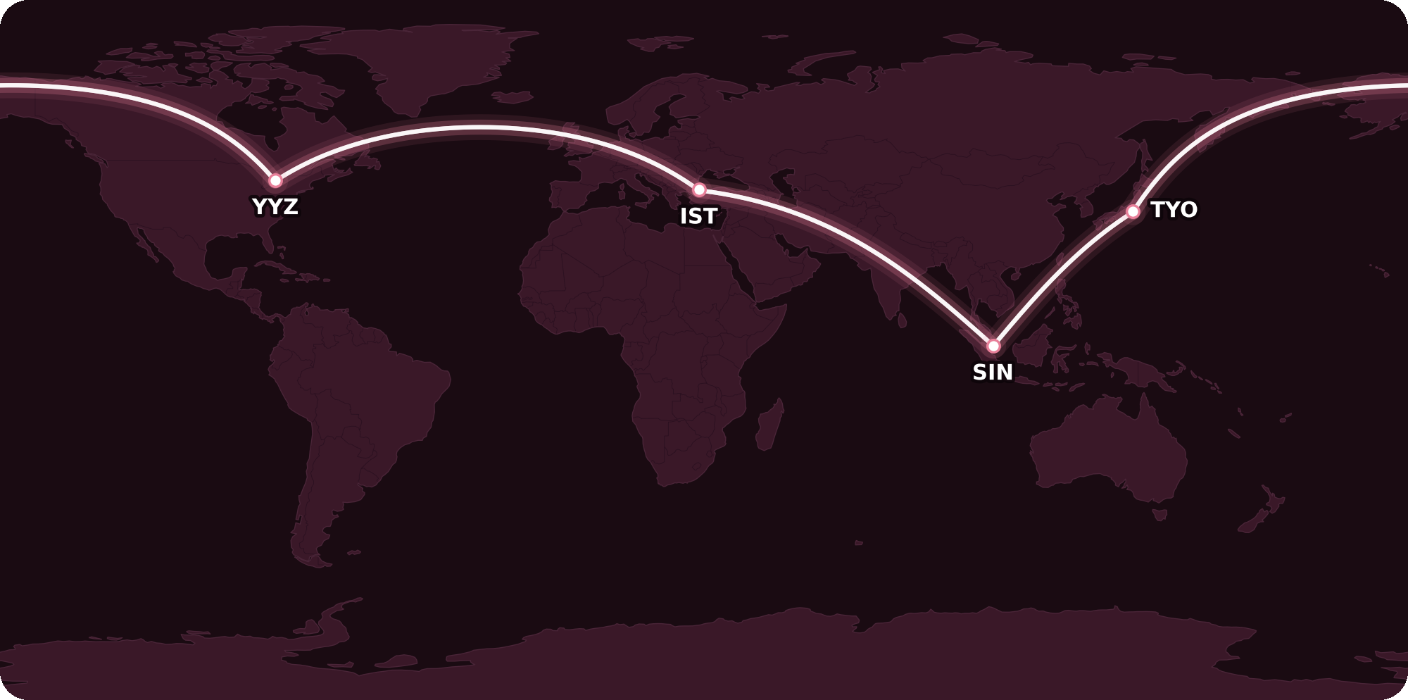 Map for Living in a Two-Stop Aeroplan Mini-RTW World
