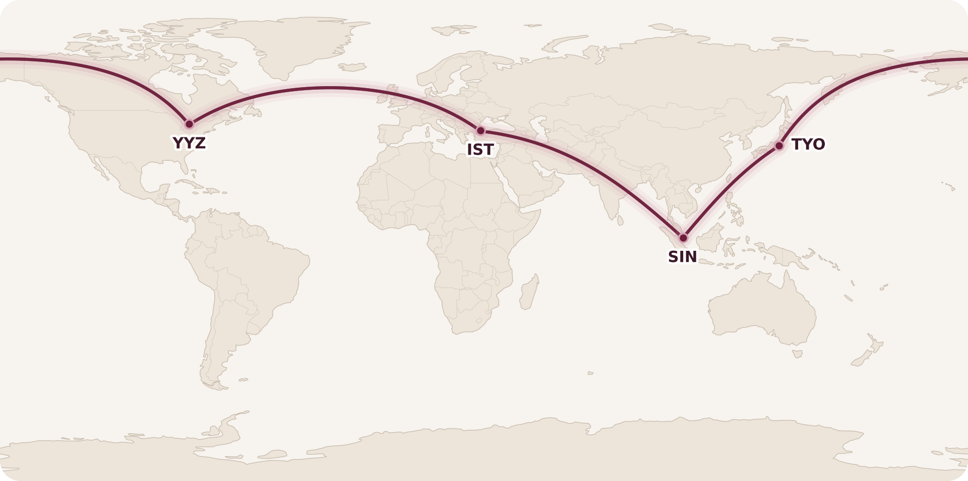 Map for Living in a Two-Stop Aeroplan Mini-RTW World