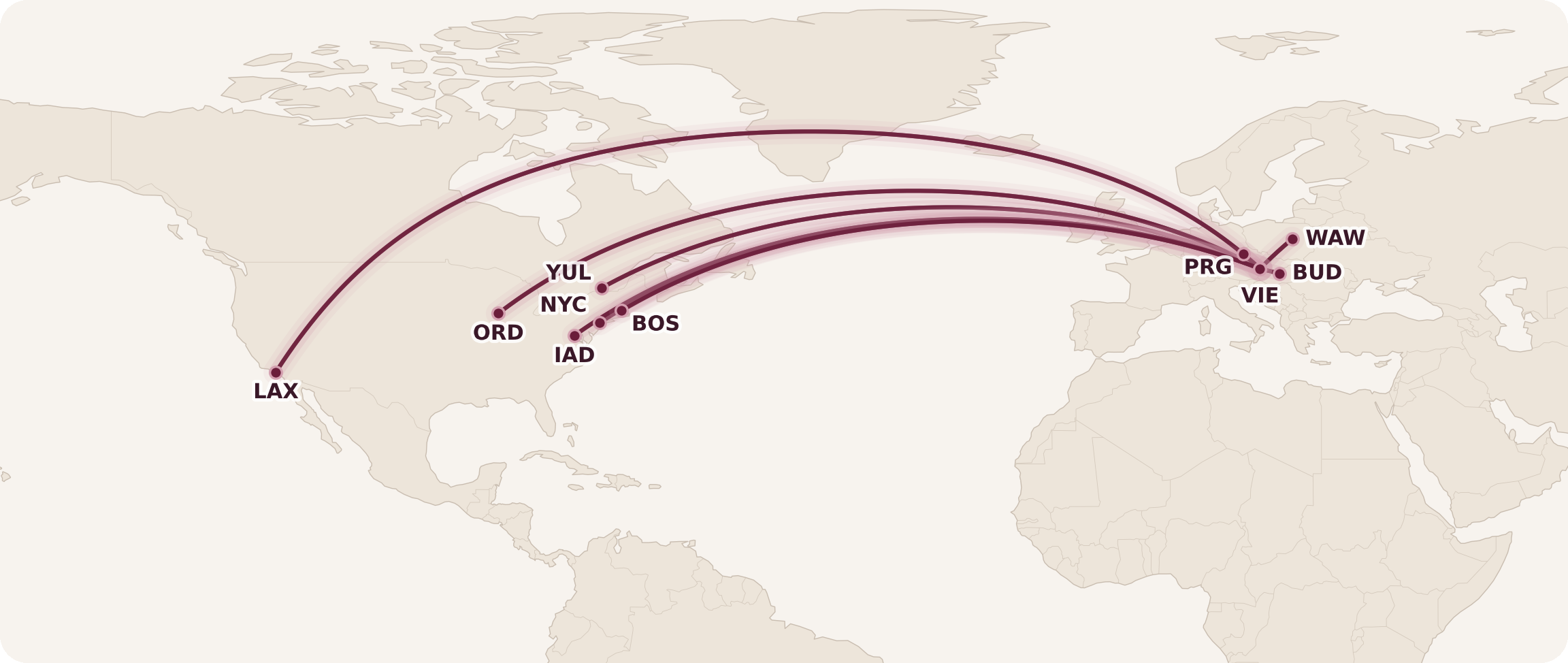 Austrian Airlines Business Class Routes from Canada