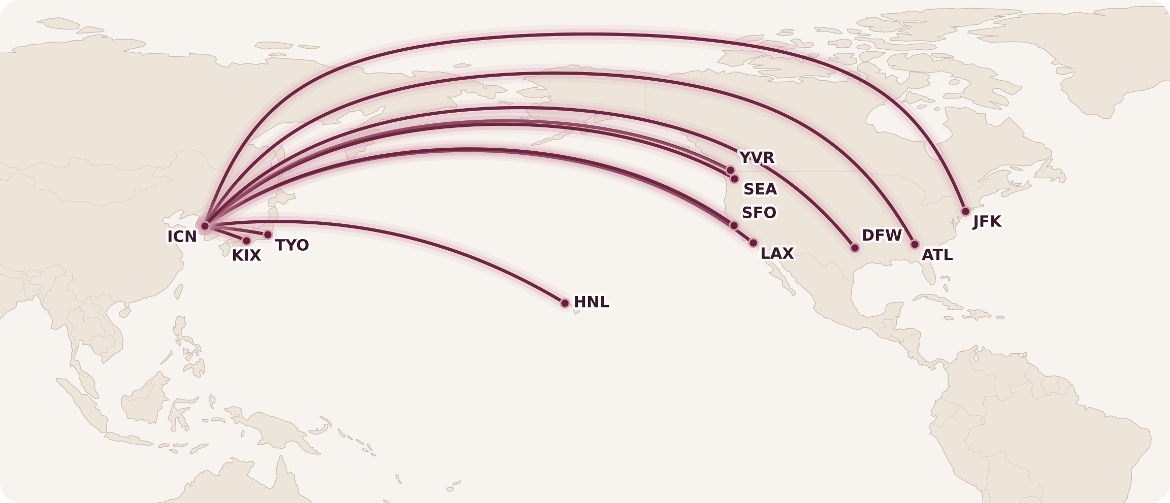 Korean Air Business Class Routes from Canada
