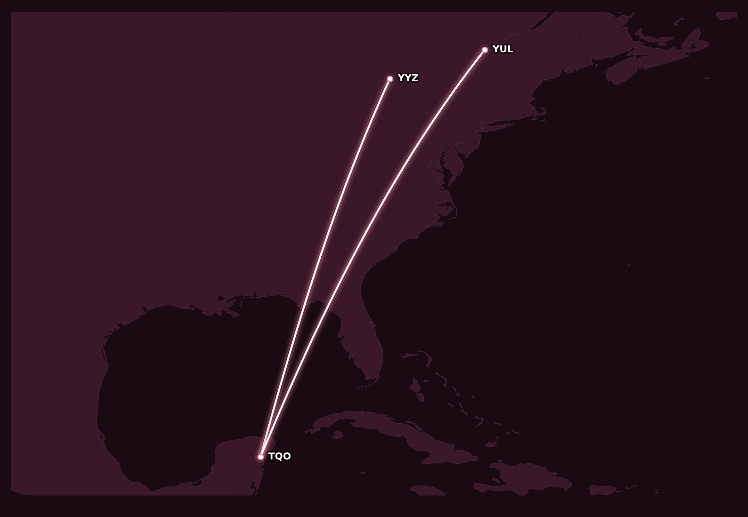 Map for Air Canada Launches New Routes to Tulum and Charleston