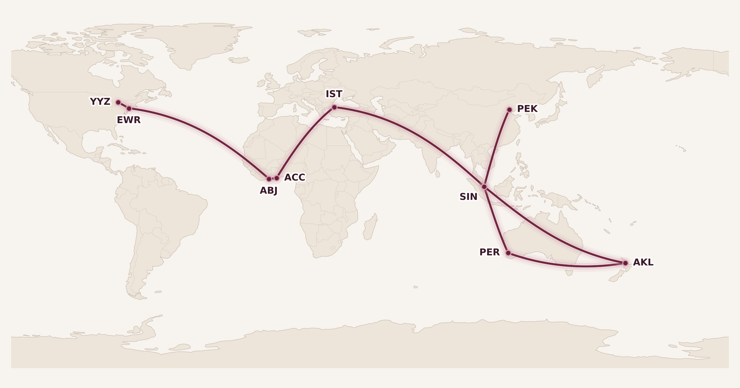 Map for Impressions from Round-the-World 2019, Part 1