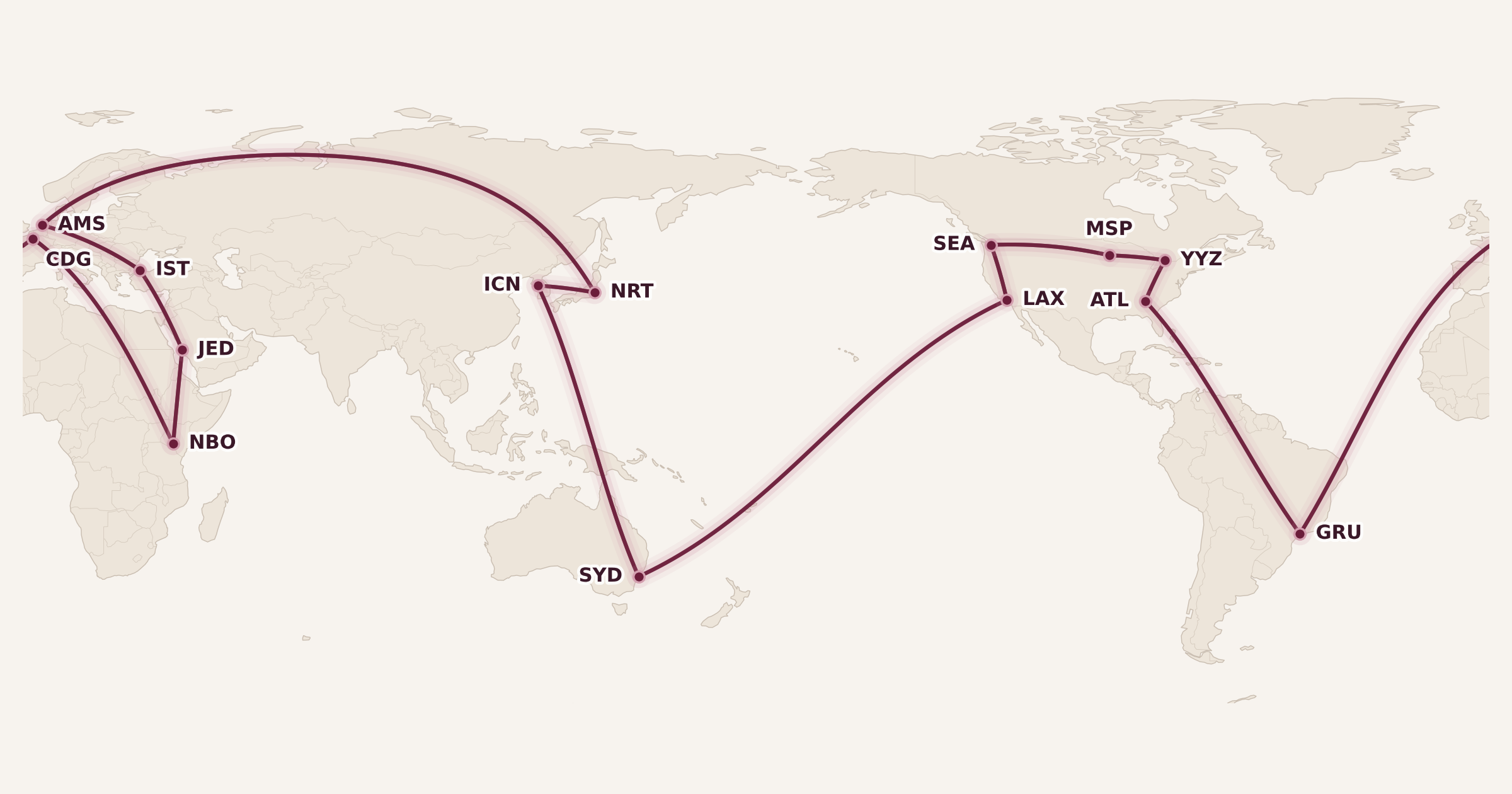 Map for The Aeromexico Club Premier Round-the-World Award