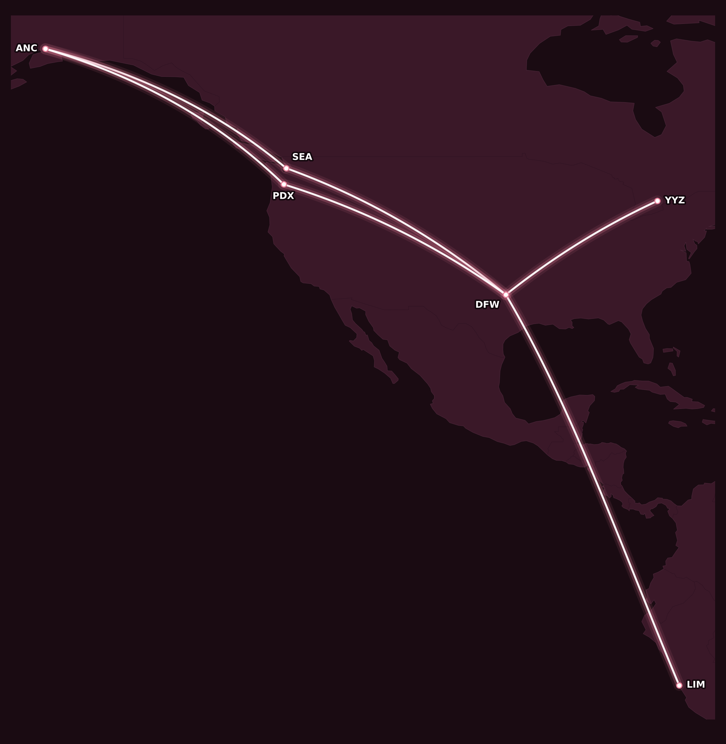 Map for Creative Stopovers with Alaska Mileage Plan